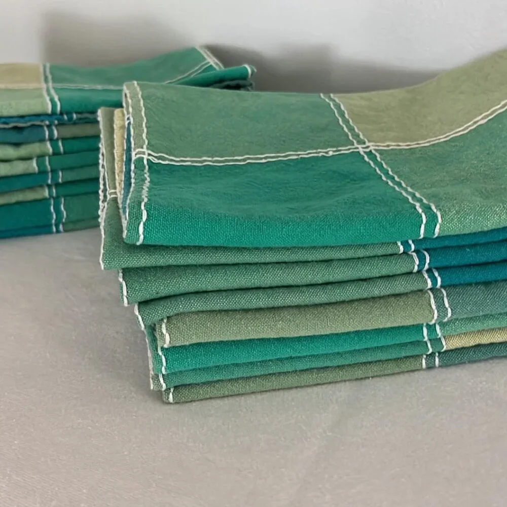 Cloth Napkins Green Blue Yellow Set of 8 FarmHouse ShabbyChic CottageCore Spring